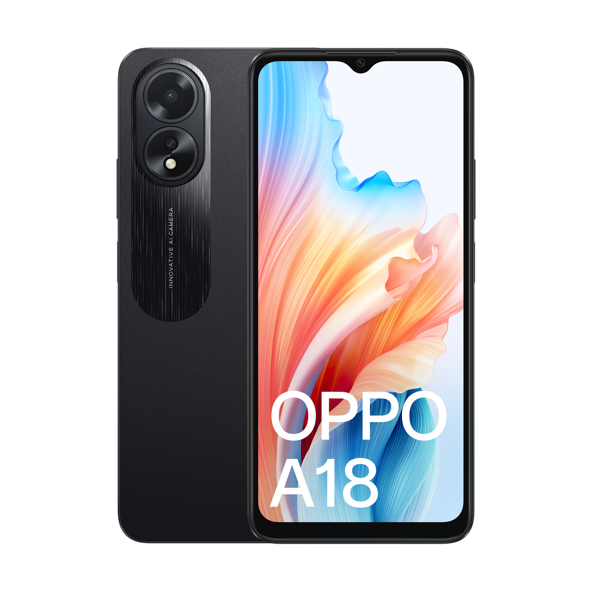 OPPO A18 128GB - Black, 6.56", HD+, 90Hz, 4GB/128GB, 8MP/5MP, Dual SIM, 5000mAh,2YR