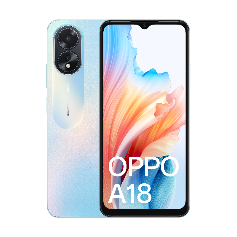 OPPO A18 with Free Konec $25 Sim - Glowing Blue, 6.56", HD+, 90Hz, 4GB/128GB, 8MP/5MP, Dual SIM, 5000mAh,2YR