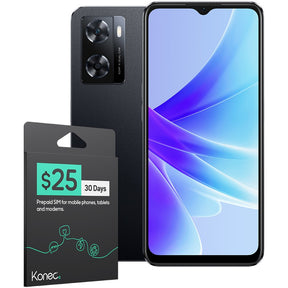 Konec OPPO A57s Prepaid Mobile Bundle Black (Konec 25 plan Included, 6.6'', 4+128GB, 50MP Camera)