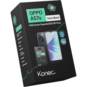 Konec OPPO A57s Prepaid Mobile Bundle Black (Konec 25 plan Included, 6.6'', 4+128GB, 50MP Camera)