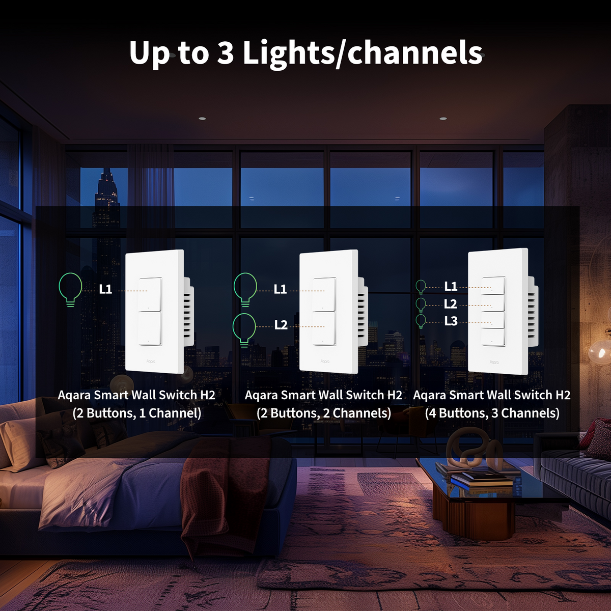 Aqara Smart Wall Switch H2 (Vertical, 2 Buttons, 1 Channel)