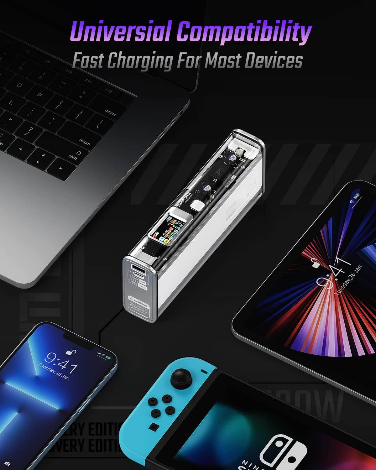 Shargeek Storm ² Slim Power Bank 20000mAh (130W, Two-Way Fast Charging, See Through Battery Pack with IPS Screen)