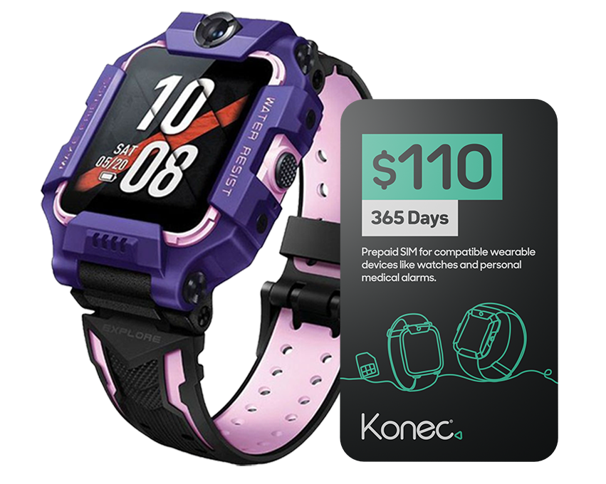 imoo Z6 Purple kids Smart Watch, Konec Mobile 12 month bundle