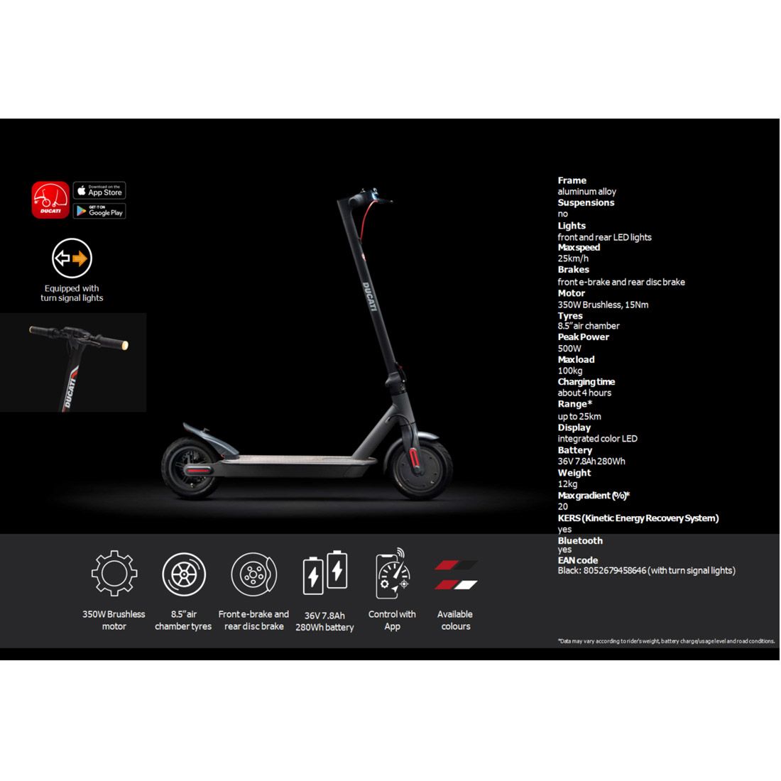 Ducati Pro 1 E-Scooter (350W Motor, App Control, Dual Brake)